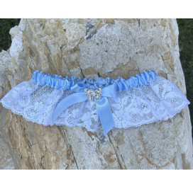 Lace Garter, Blue Band, Crystal Butterfly